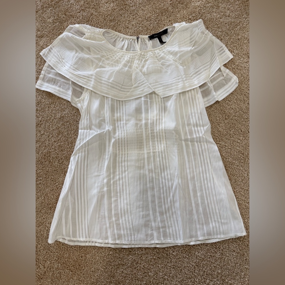 BCBGMaxAzria Vanilla Cream Cotton/Silk Blend Shadow stripe ruffle top